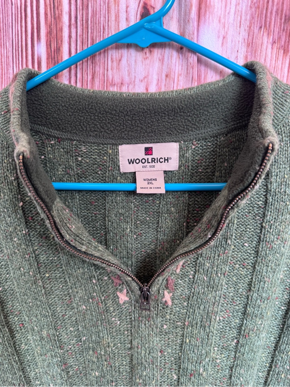 Woolrich Wool Blend Moss Heather Green Quarter Zip Knit Sweater - Picture 5 of 9